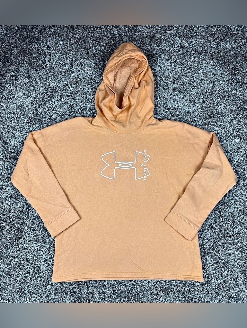 Sz Medium Women’s Under Armour Loose Fit Rival Fleece Funnel Neck Hoodie Peach